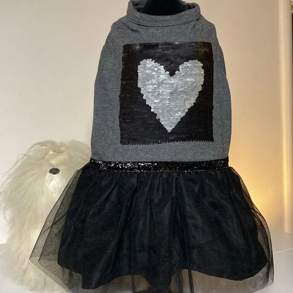 Sequin Tulle Tutu Skirt BFF Heart Dog Dress
